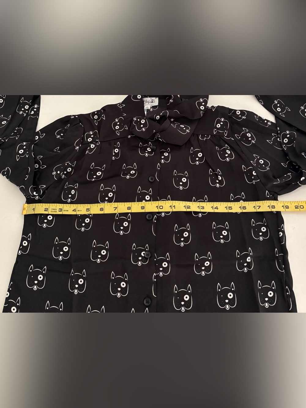 Tulip B Black Dog Print Tie-Neck Blouse-S - Picture 7 of 7